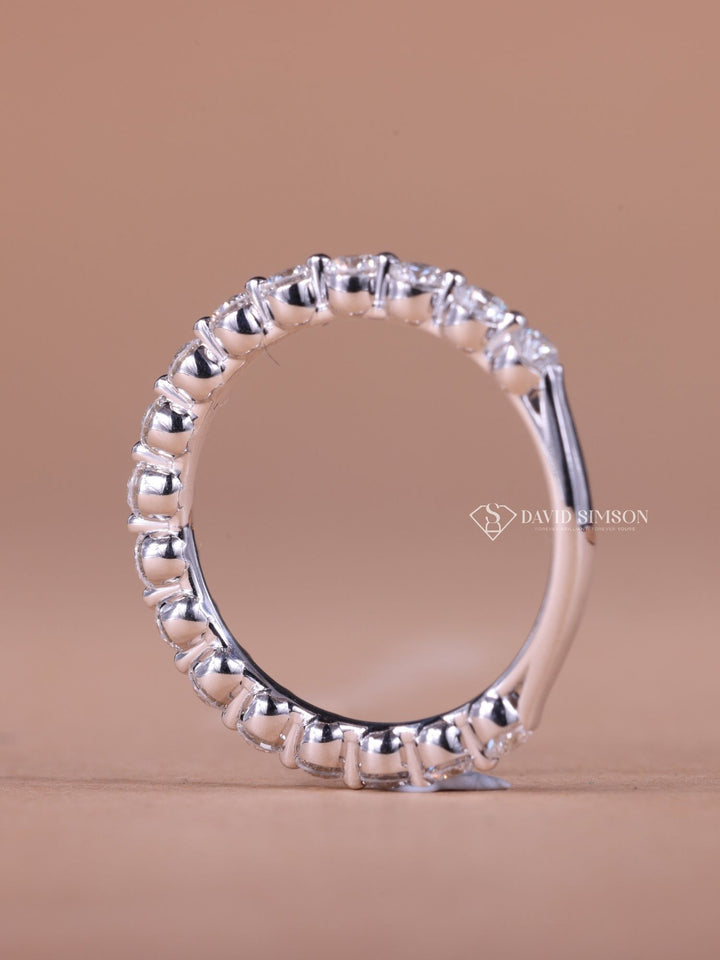 Round Cut Moissanite Diamond Half Eternity Wedding Band