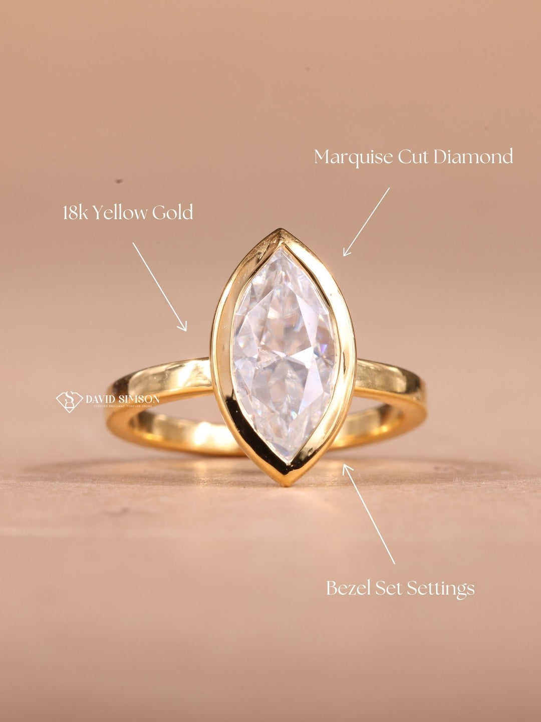 3.0CT-4.0CT Bezel Set Marquise Cut Moissanite Diamond Engagement Ring