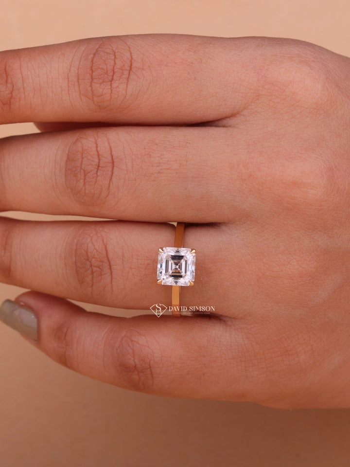 2.0CT-3.0CT Asscher Cut Moissanite Diamond Solitaire Engagement Ring