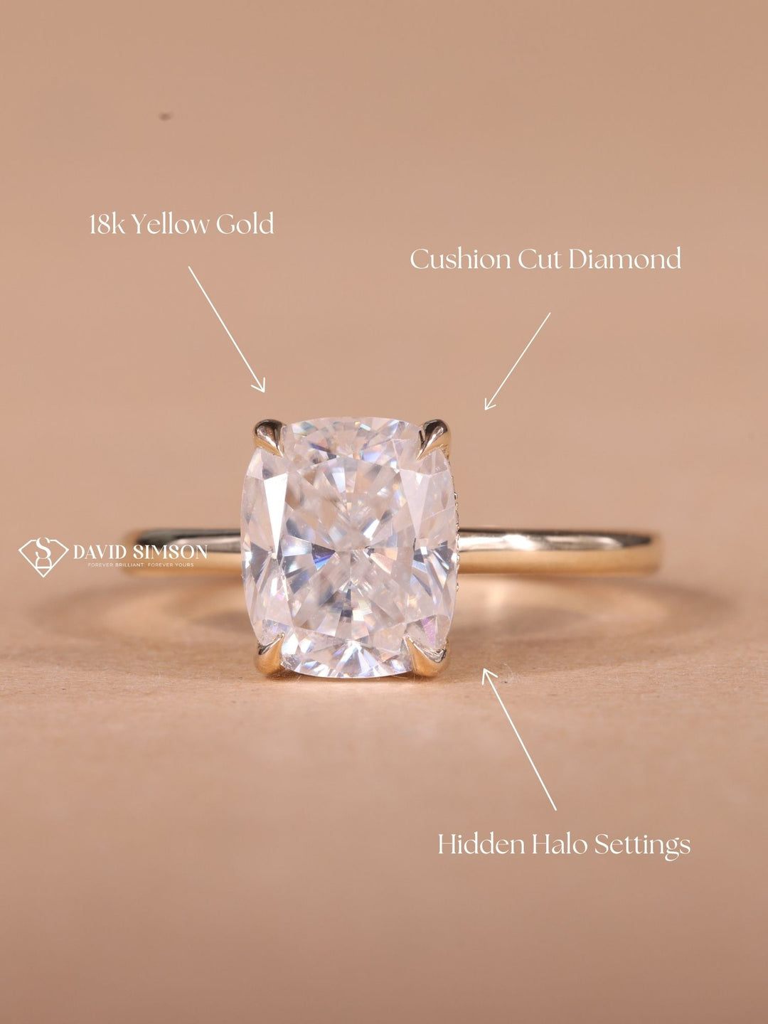 2.50CT-3.50CT Cushion Cut Moissanite Hidden Halo Diamond Engagement Ring