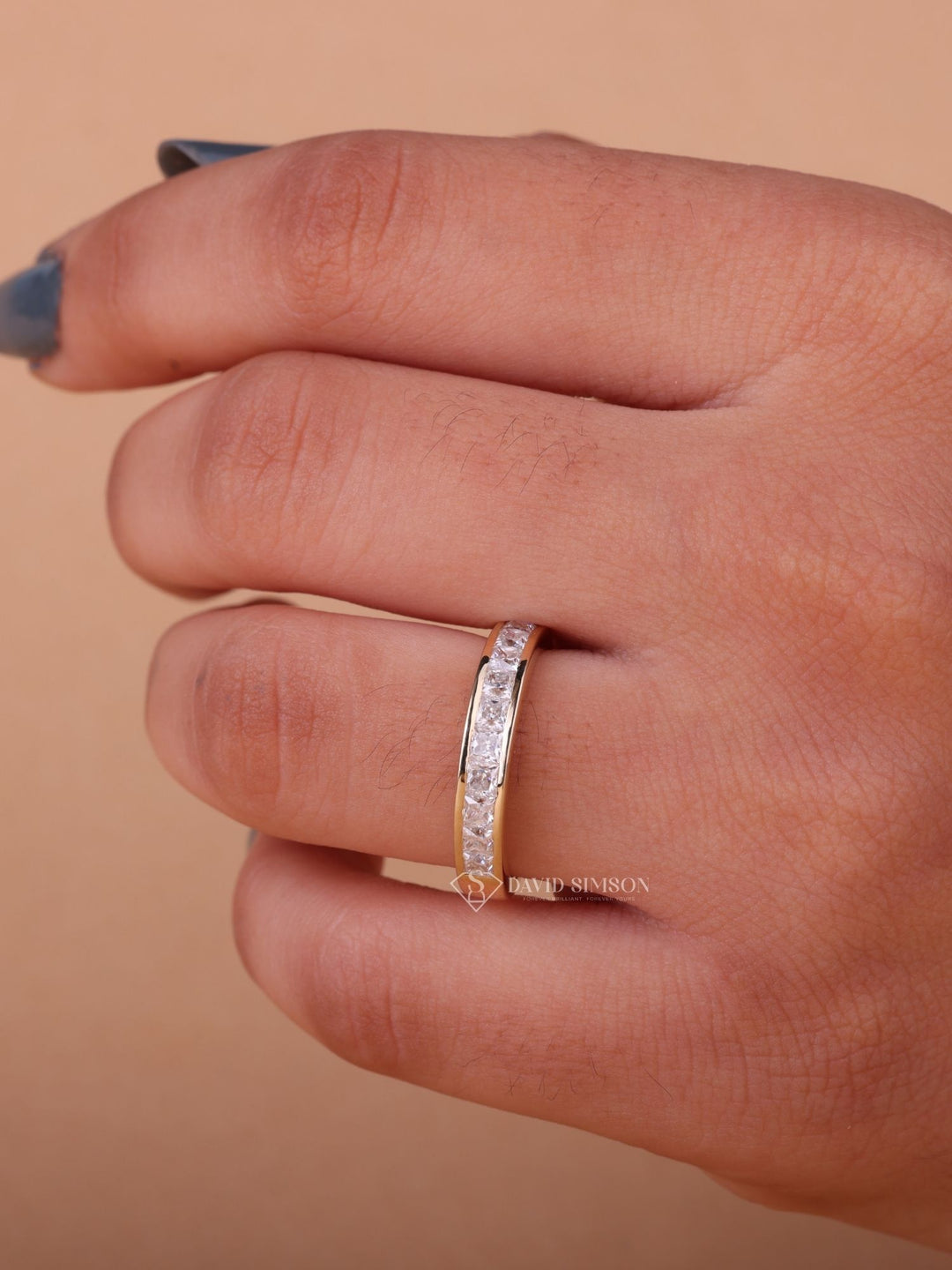 Princess Cut Moissanite Diamond Half Eternity Flush Set Wedding Band