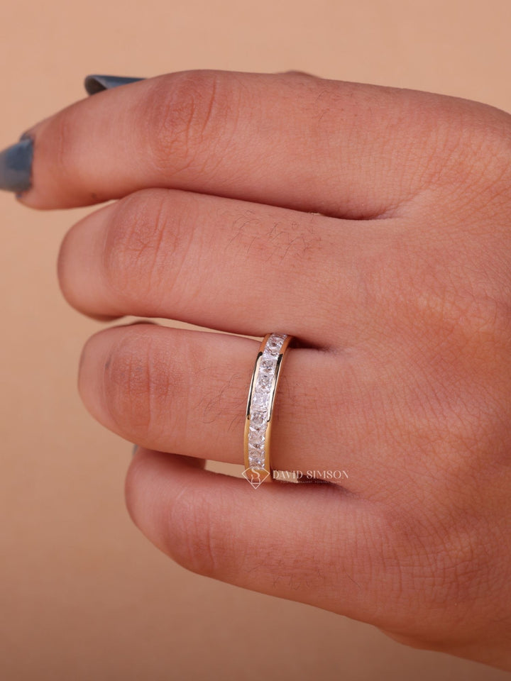 Princess Cut Moissanite Diamond Half Eternity Flush Set Wedding Band