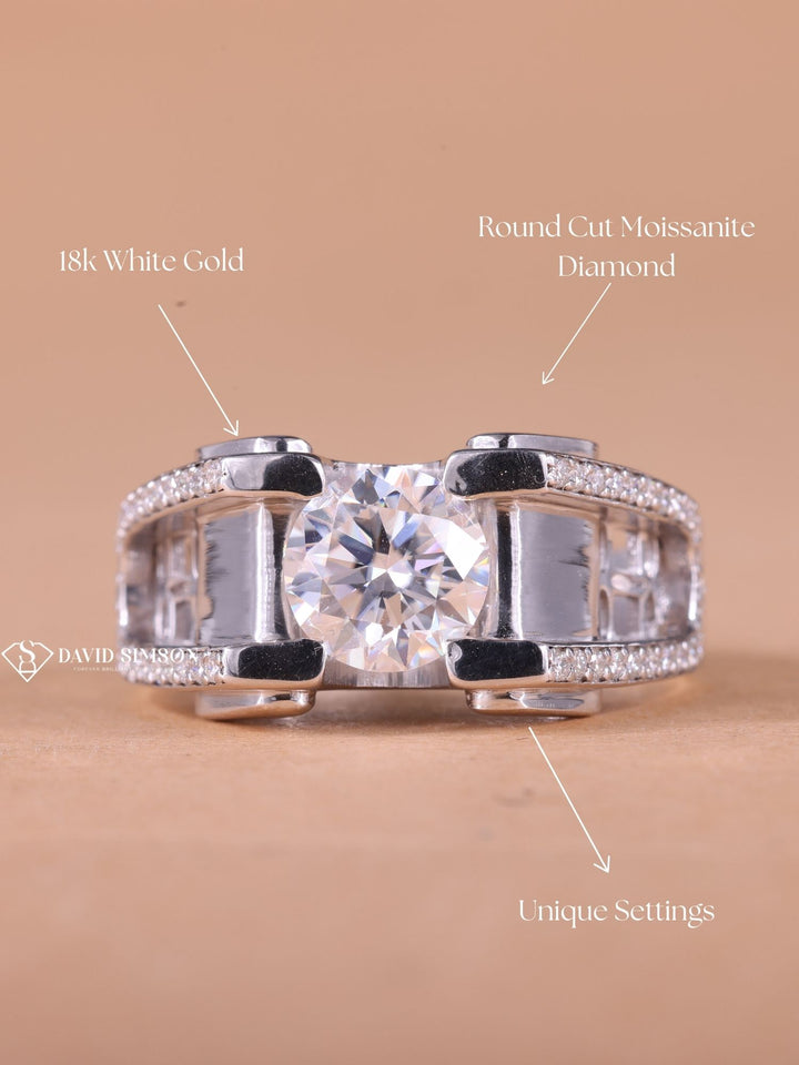 Round Cut Moissanite Diamond Vintage Pave Men's Wedding Ring