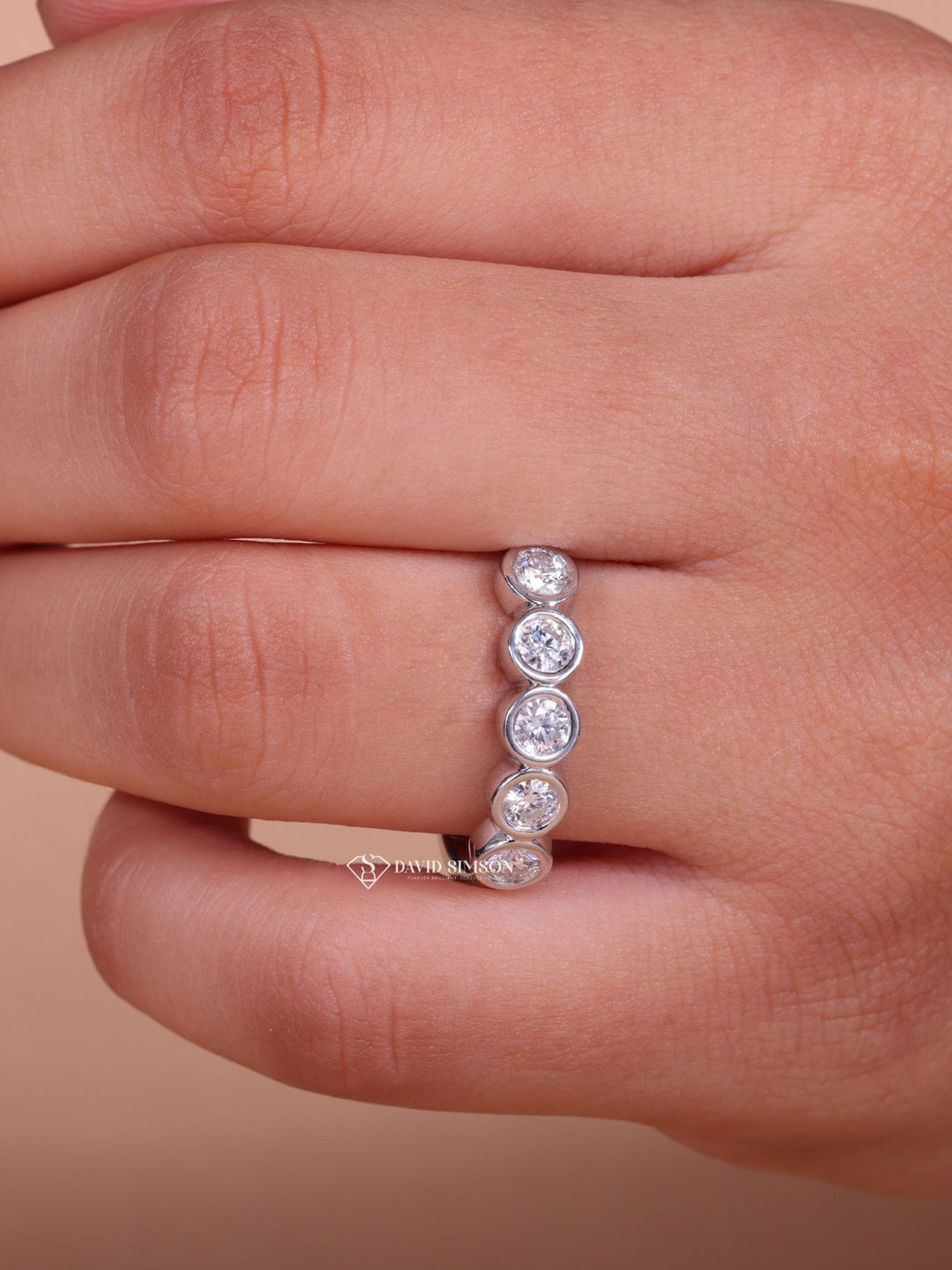 Bezel Set Round Cut Moissanite Diamond Eternity Wedding Band