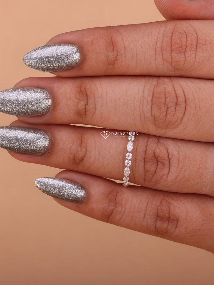 Round & Marquise Cut Moissanite Diamond Full Eternity Wedding Band