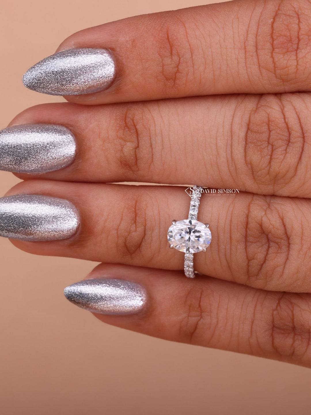 1.50CT-2.50CT Oval Cut Moissanite Hidden Halo & Pave Diamond Engagement Ring