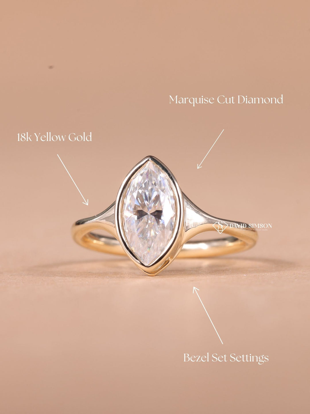 2.50CT-3.50CT Bezel Set Marquise Cut Moissanite Diamond Solitaire Engagement Ring