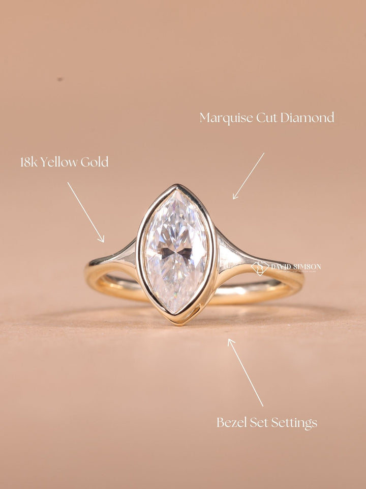 2.50CT-3.50CT Bezel Set Marquise Cut Moissanite Diamond Solitaire Engagement Ring