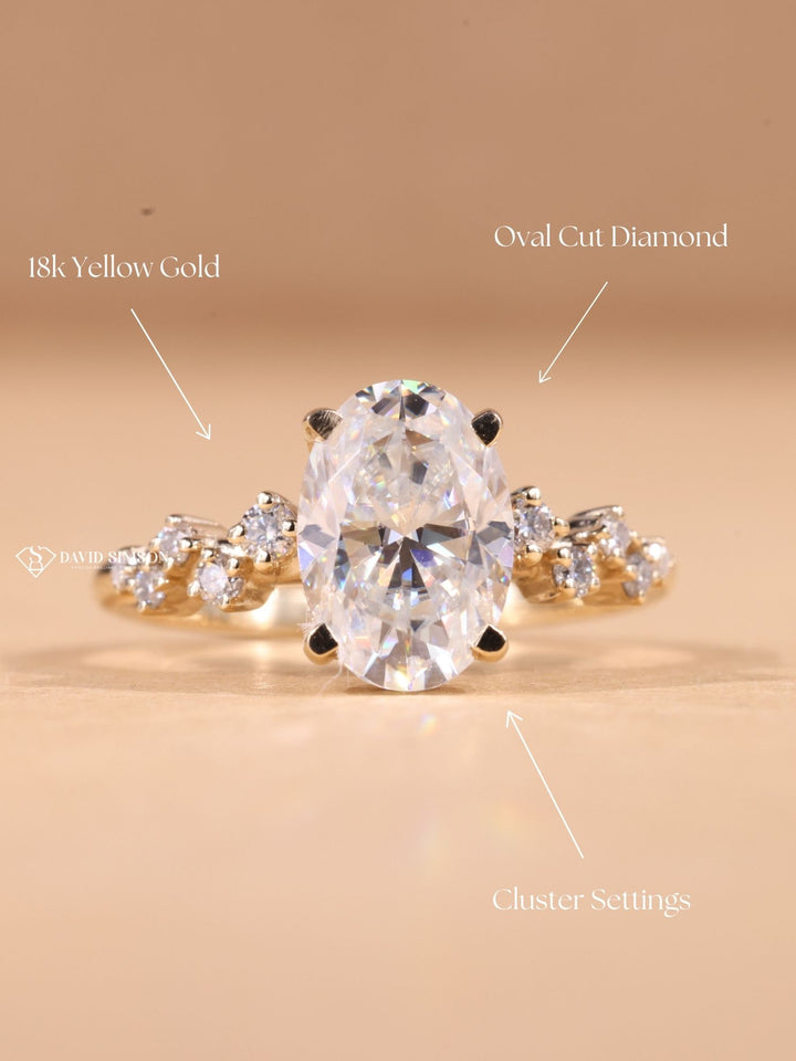 3.0CT-4.0CT Oval Cut Diamond Moissanite Zig Zag Pave Engagement Ring