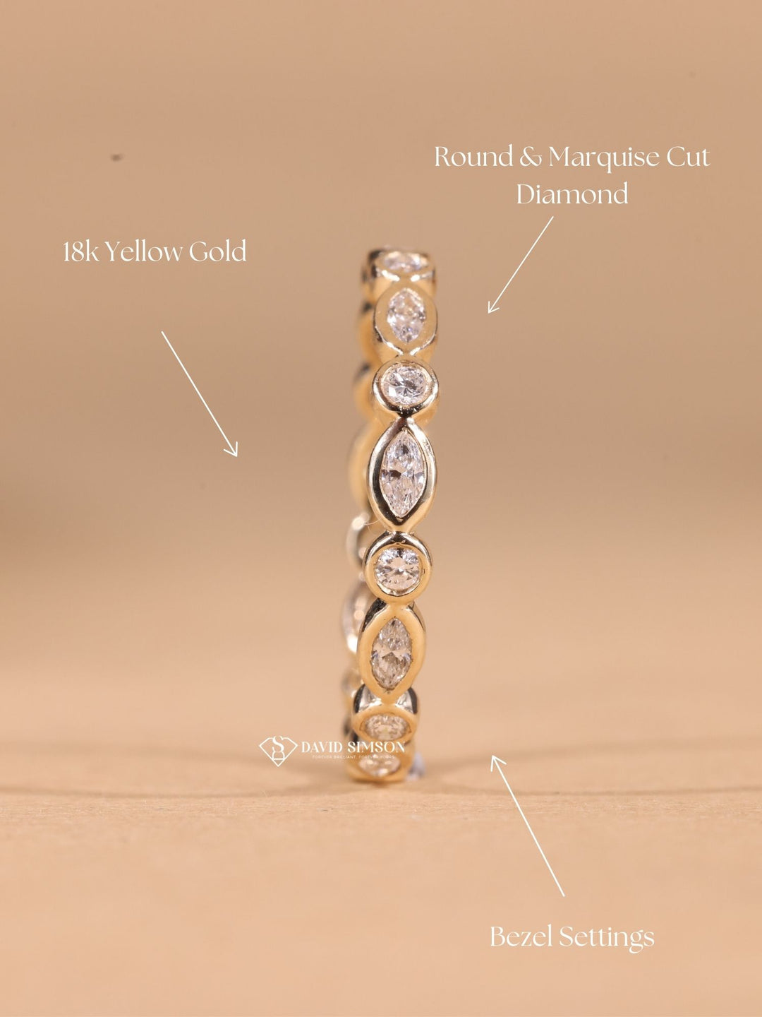 Round & Marquise Cut Moissanite Diamond Bezel Set Eternity Wedding Band