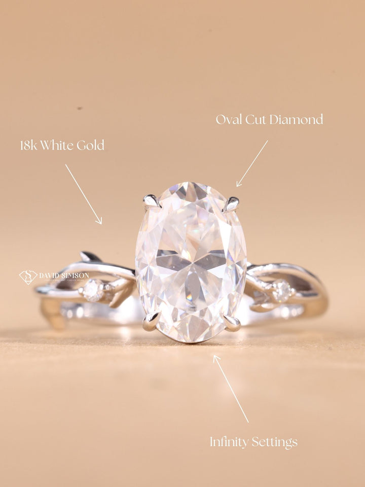1.50CT-2.50CT Oval Cut Moissanite Nature Inspired Diamond Engagement Ring