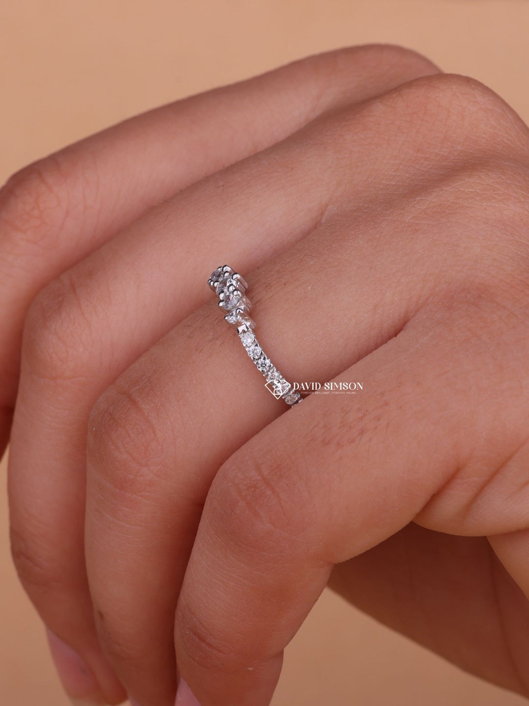 Round Cut Moissanite Diamond Curved Wedding Band in 18K Gold