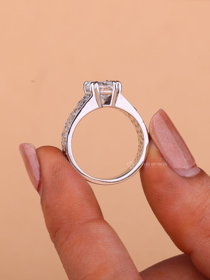 Radiant Cut Moissanite Diamond Flush Set Men's Wedding Ring