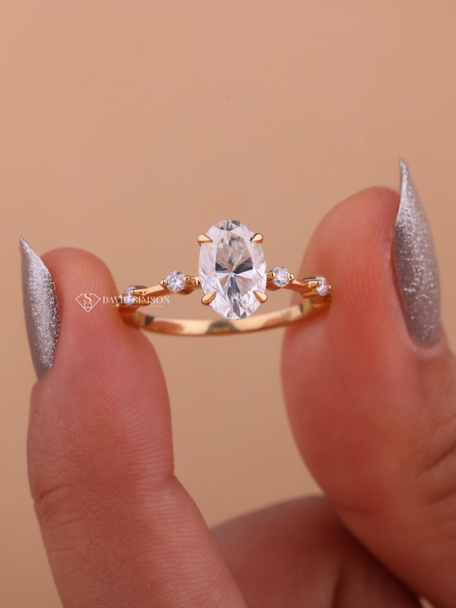 1.0CT-2.0CT Oval Cut Moissanite Diamond Distance Pave Engagement Ring ...
