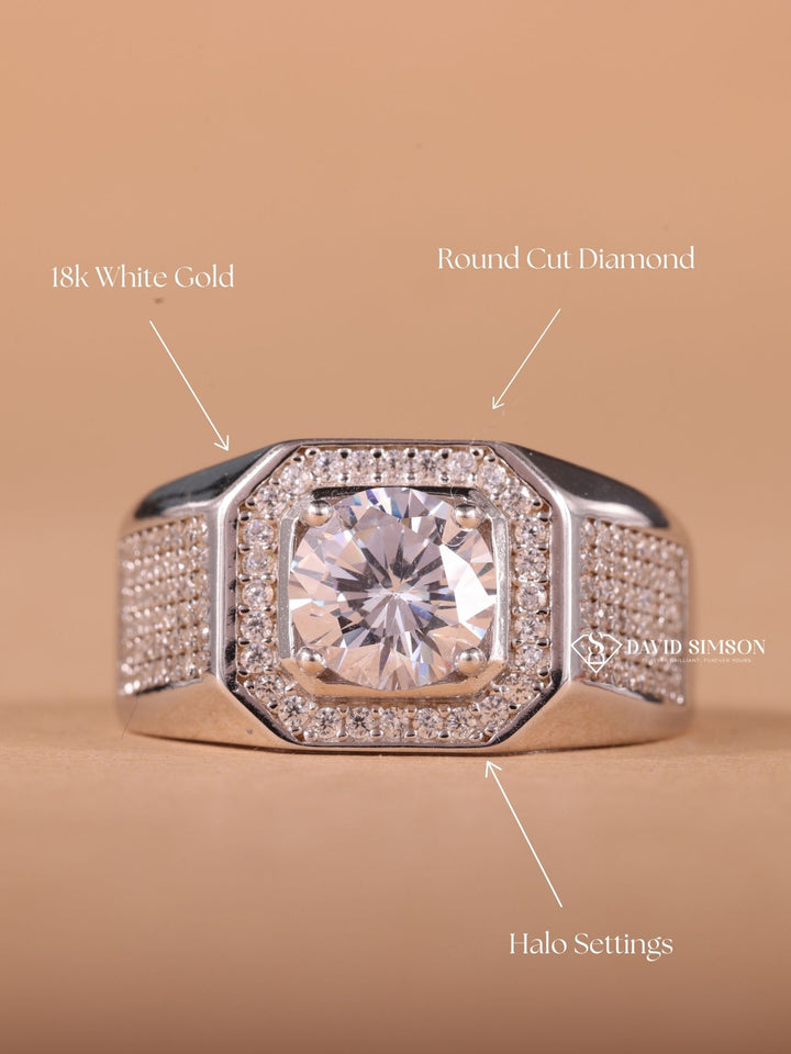 Round Cut Moissanite Diamond Halo Men's Wedding Ring