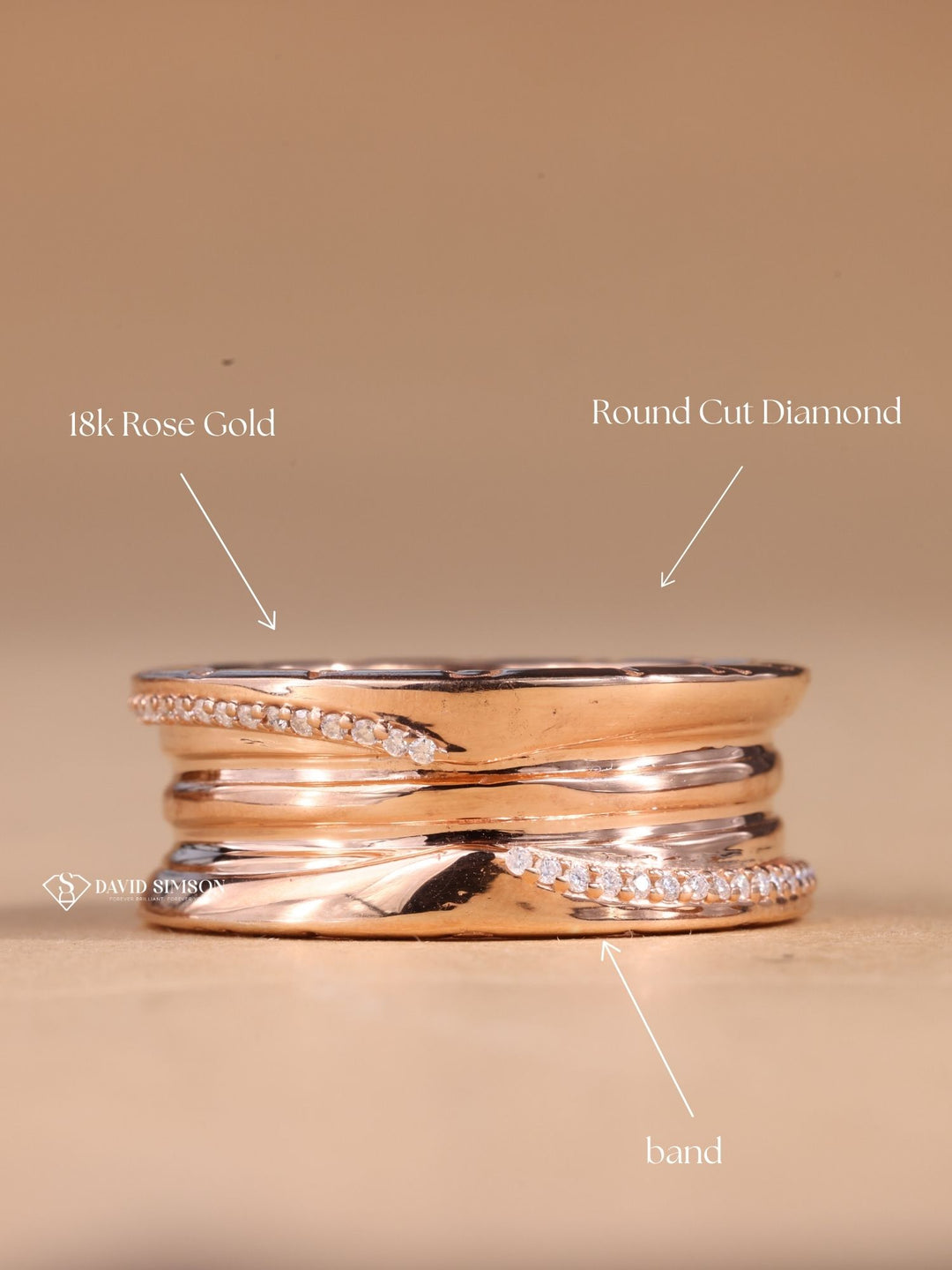 Round Cut Moissanite Diamond Rose Gold Wedding Band