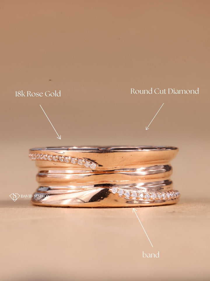 Round Cut Moissanite Diamond Rose Gold Wedding Band