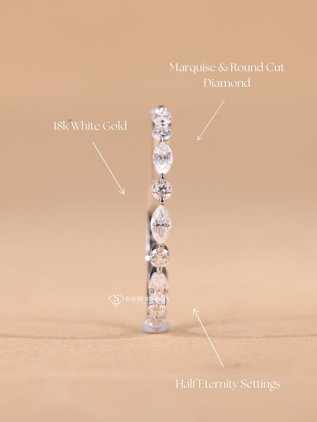 Round & Marquise Cut Moissanite Diamond Half Eternity Wedding Band