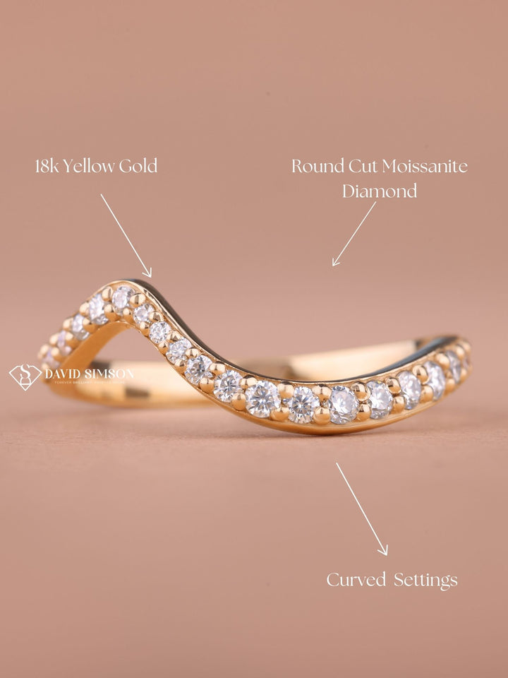 Round Cut Moissanite Diamond Half Eternity Waves Wedding Band