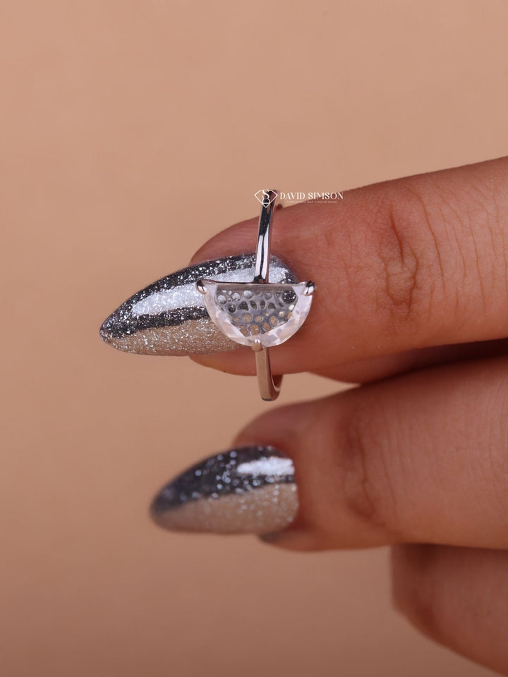 1.0CT-2.0CT Half Moon Cut Moissanite Solitaire Diamond Engagement Ring