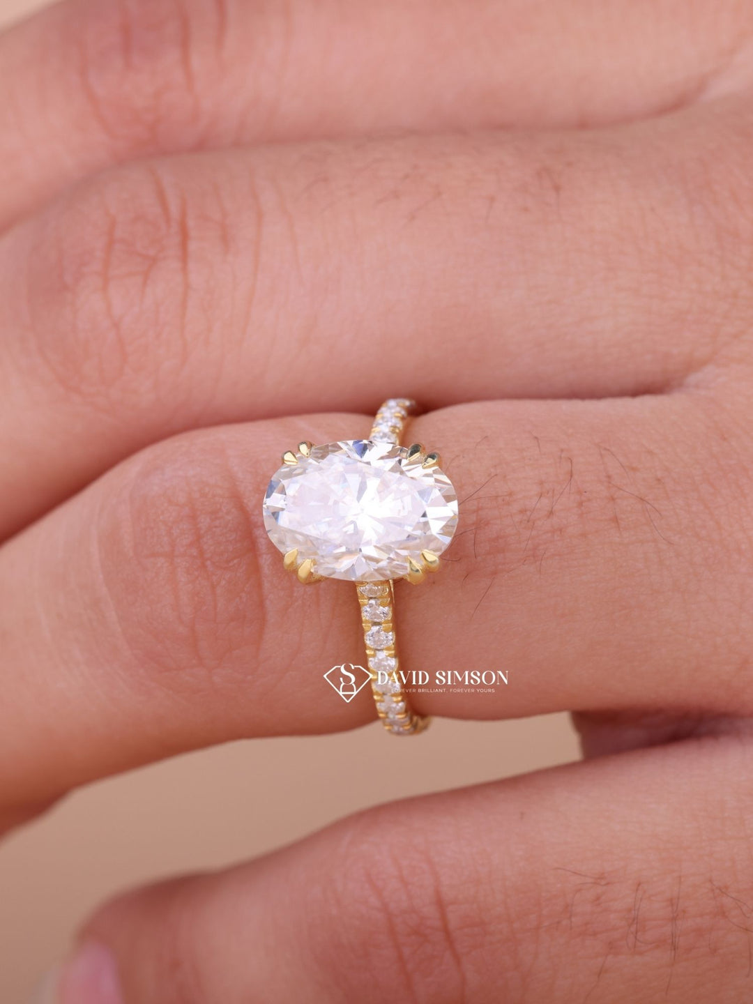 3.0CT-4.0CT Oval Cut Moissanite Hidden Halo & Pave Diamond Engagement Ring