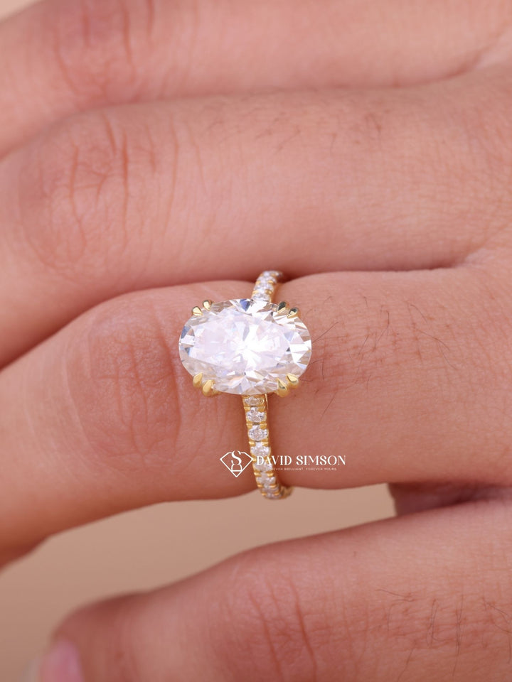 3.0CT-4.0CT Oval Cut Moissanite Hidden Halo & Pave Diamond Engagement Ring