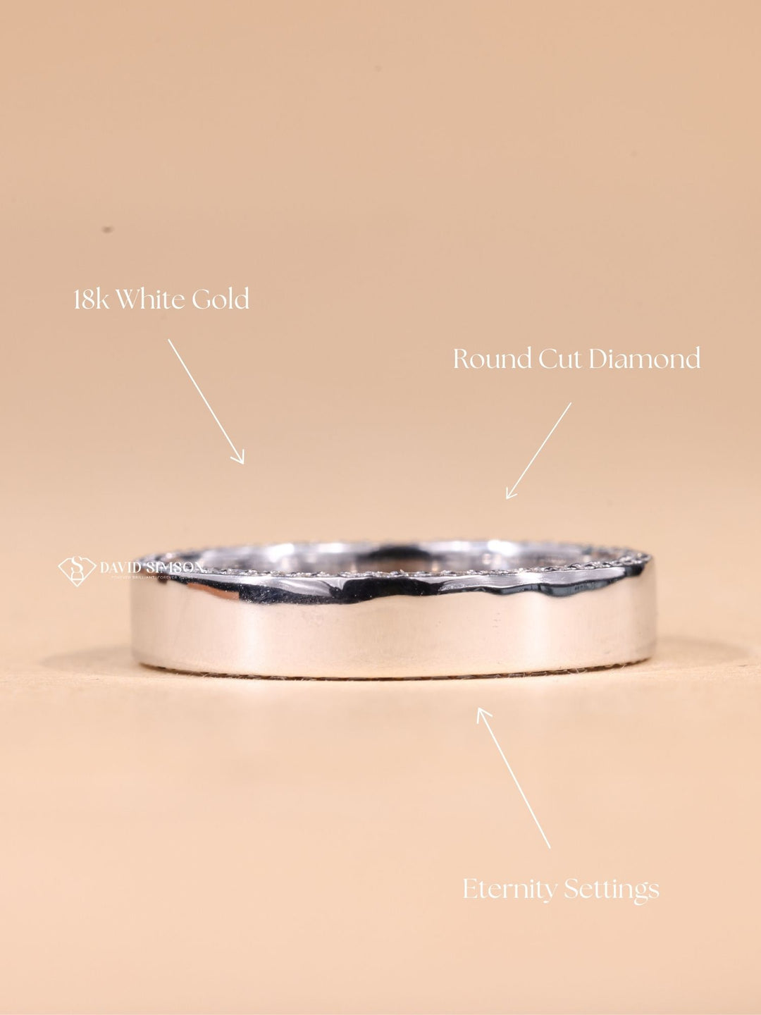 Round Cut Moissanite Diamond Plain White Gold Wedding Band