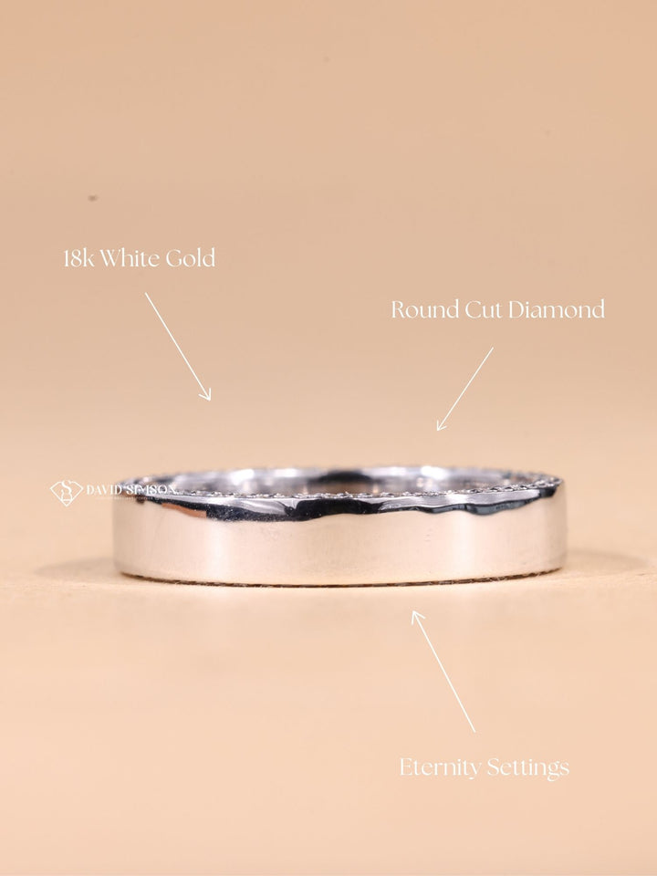 Round Cut Moissanite Diamond Plain White Gold Wedding Band