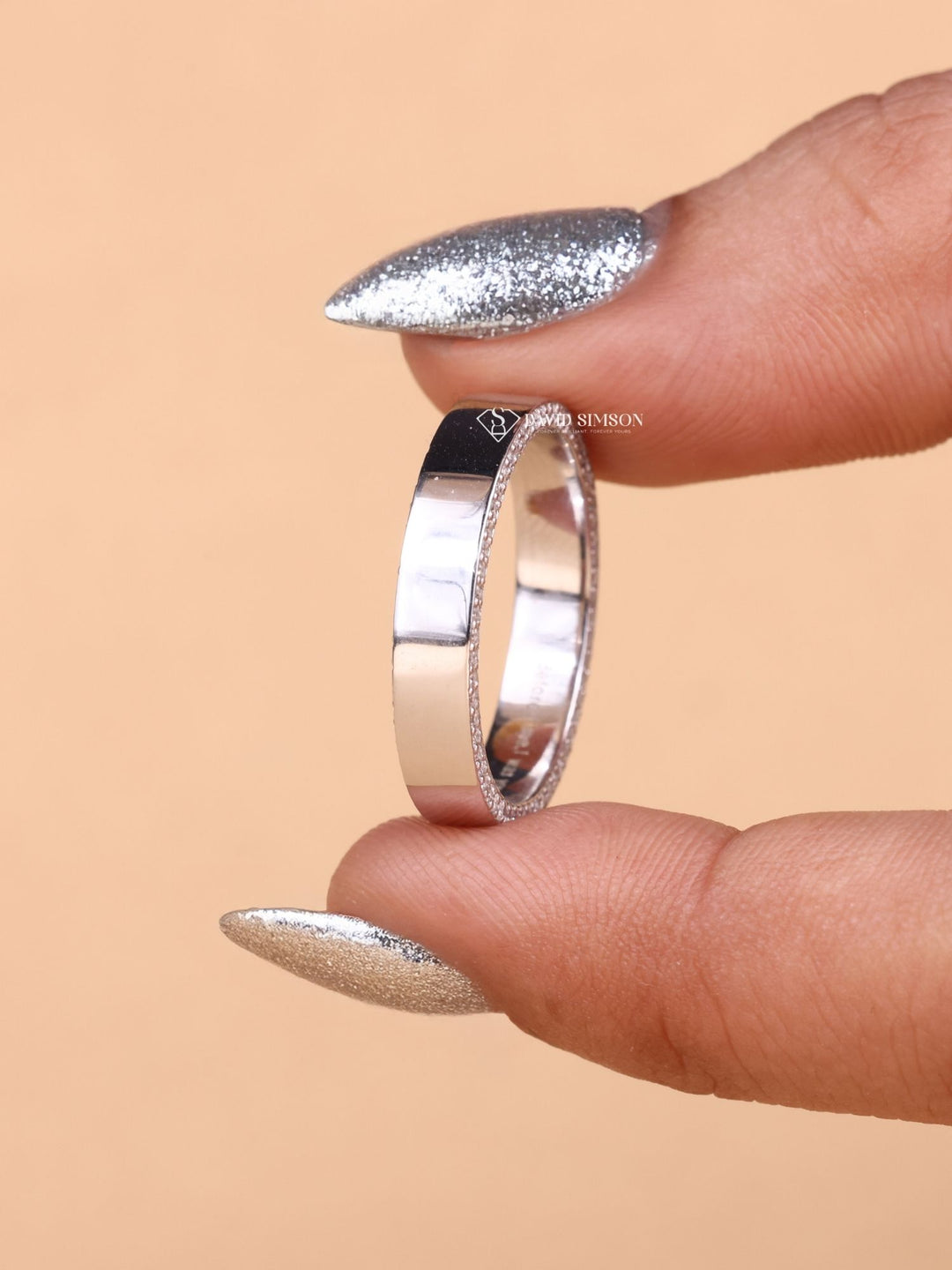 Round Cut Moissanite Diamond Plain White Gold Wedding Band