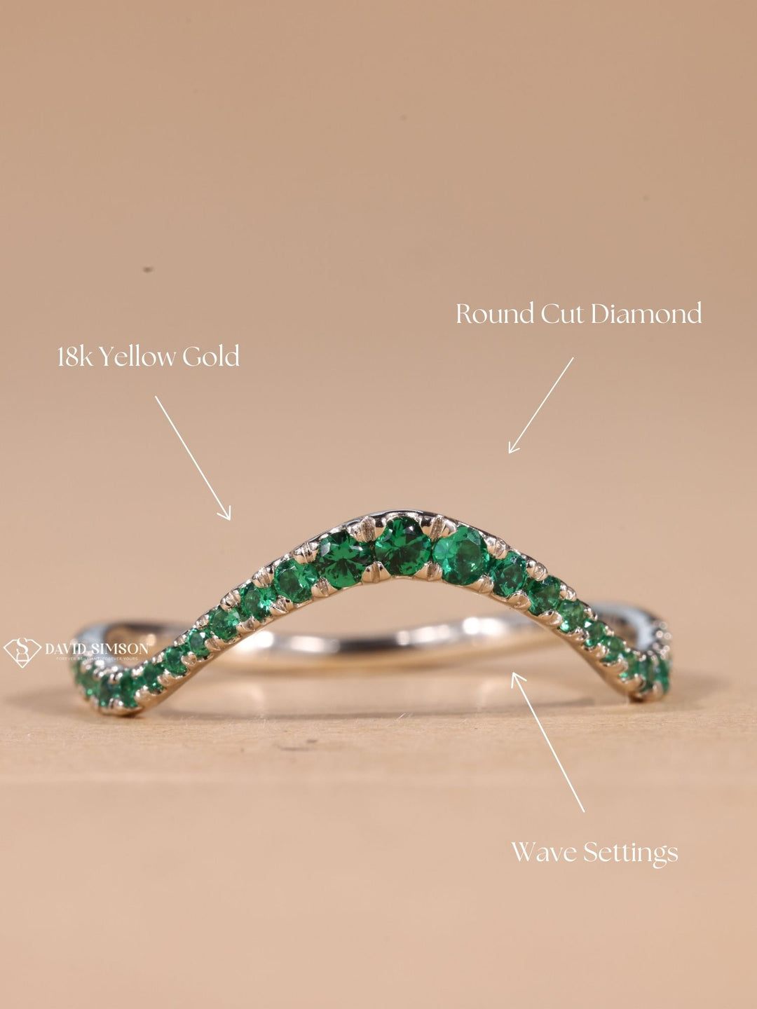 Green Round Cut Moissanite Diamond Curved Half Eternity Wedding Band