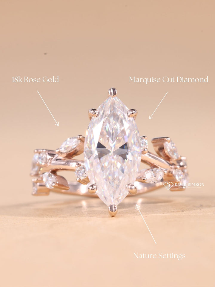 1.50CT-2.50CT Marquise Cut Moissanite Diamond Nature Inspired Engagement Ring