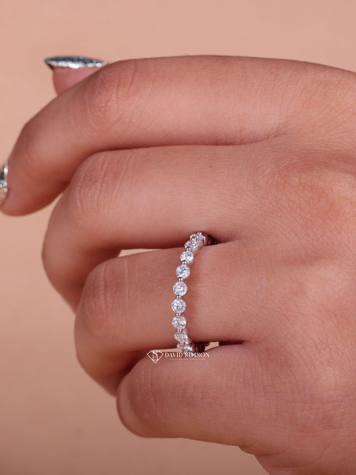 Round Cut Moissanite Diamond Half Eternity Wedding Band