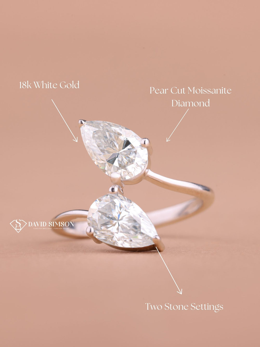Pear Cut Moissanite Diamond Toi et Moi Open Engagement Ring for Her