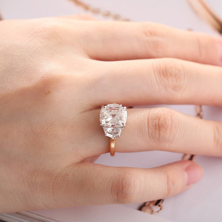Bespoke Three Stone JewelryElongated Ratio Diamond RingRare Antique Cut EngagementRomantic Trilogy Diamond RingClaw Prong Old Mine Ring