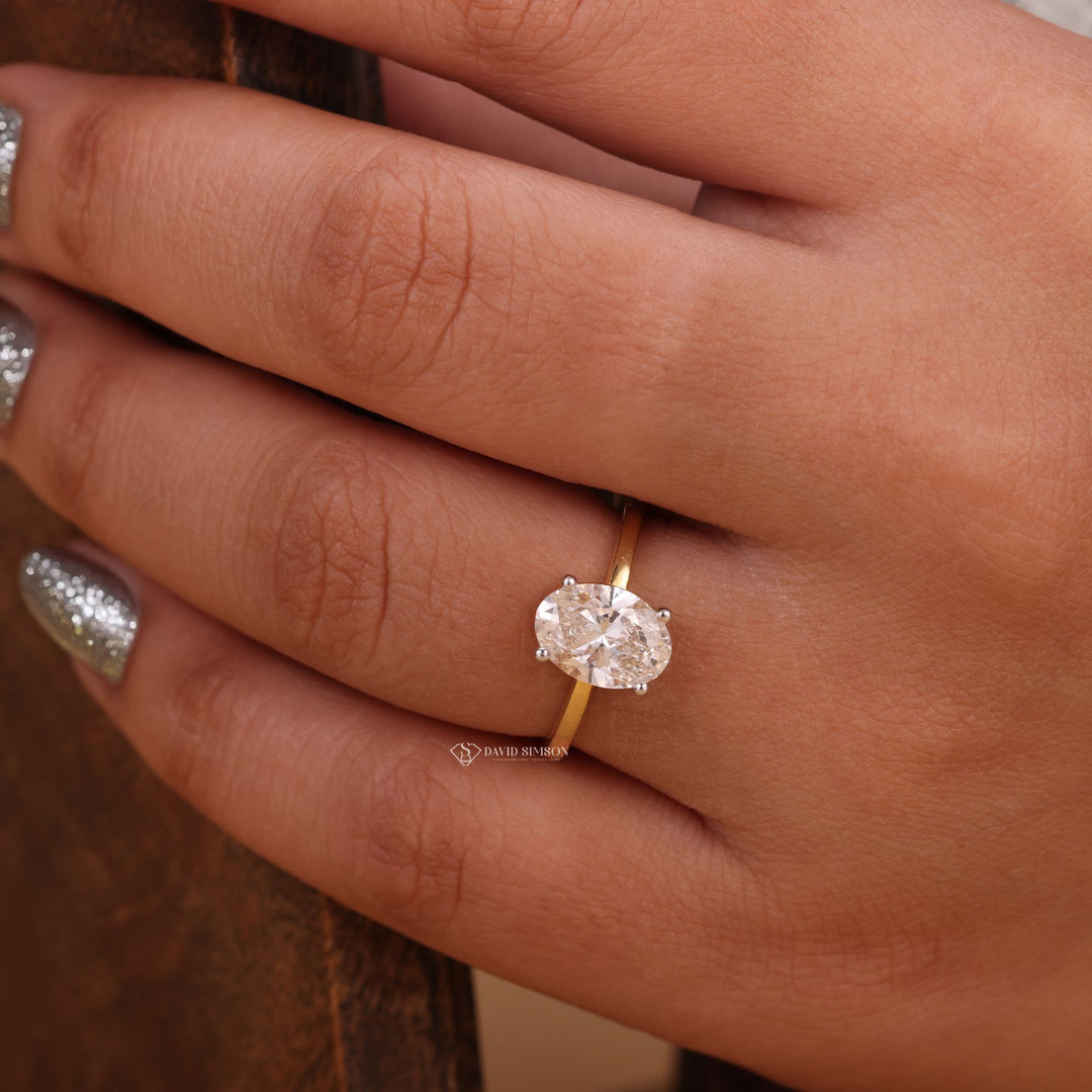 Platinum Oval Engagement Ring
Four Prong Oval Setting
Hidden Halo Oval Moissanite
Minimalist Moissanite Band
