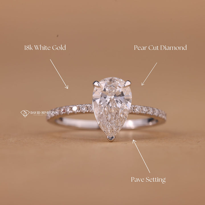 Conflict Free Engagement Ring
Pear Cut Promise Ring
White Gold Pear Moissanite
