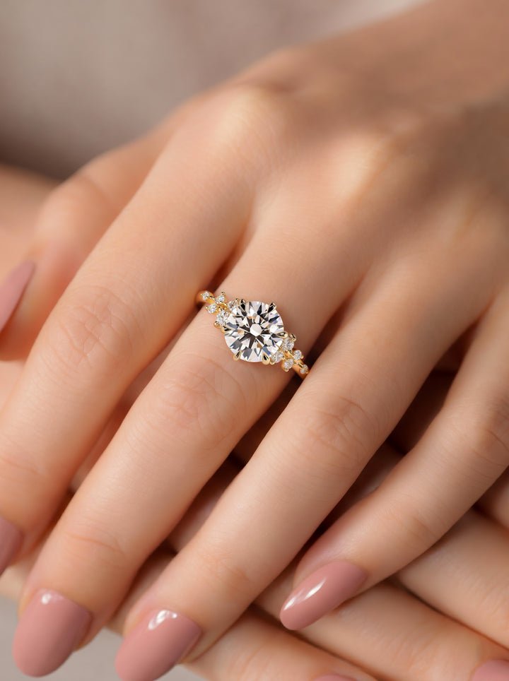 2.0CT-3.0CT Round Lab Grown Diamond Cluster Engagement Ring