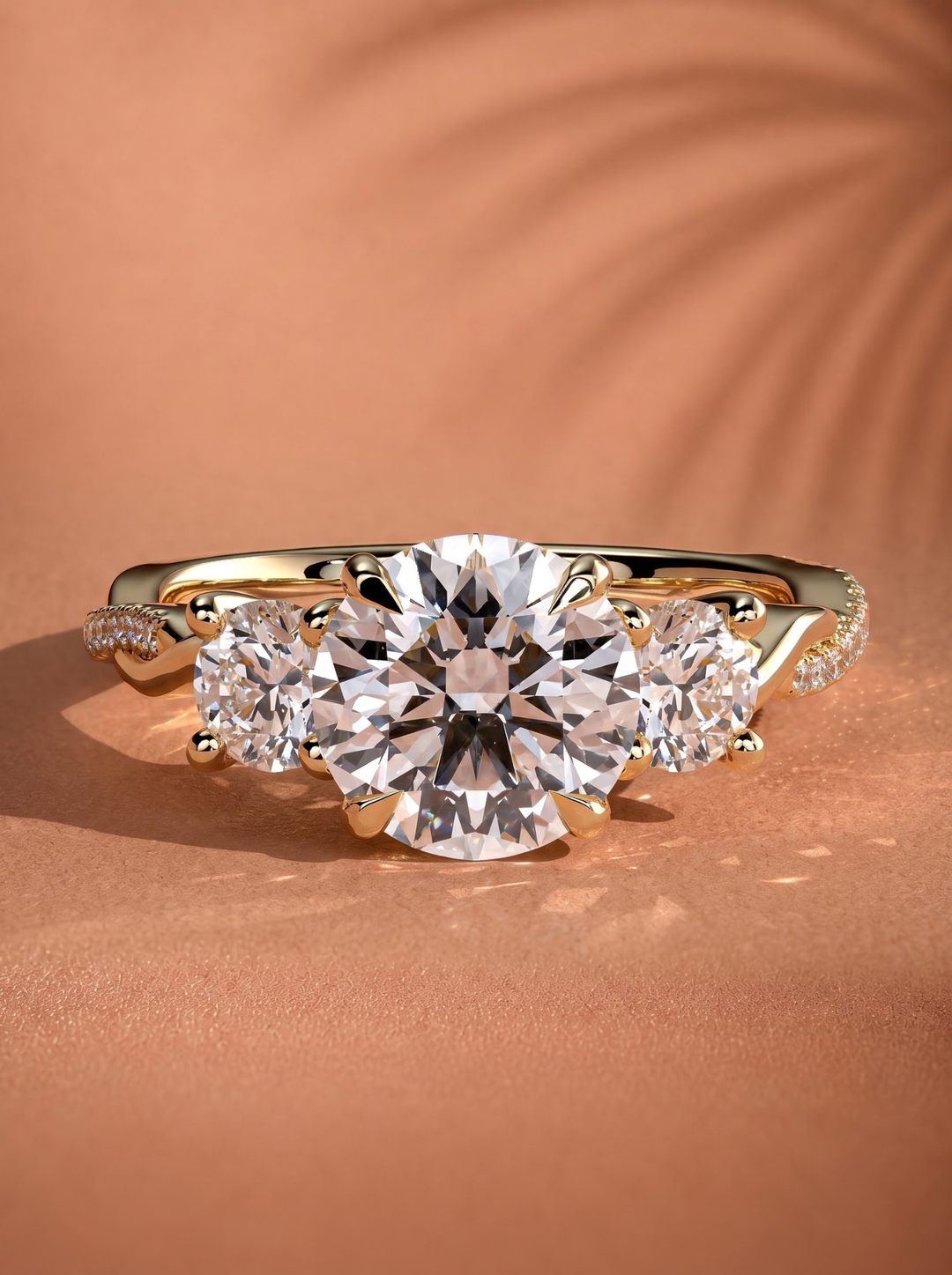 2.0CT to 3.0CT Round Lab Grown Diamond Three Stone Twist Pave Engagement Ring
