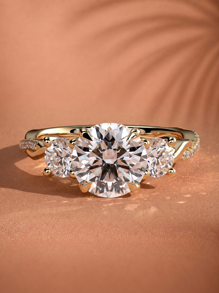 2.0CT to 3.0CT Round Lab Grown Diamond Three Stone Twist Pave Engagement Ring