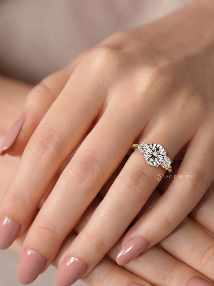2.0CT to 3.0CT Round Lab Grown Diamond Three Stone Twist Pave Engagement Ring