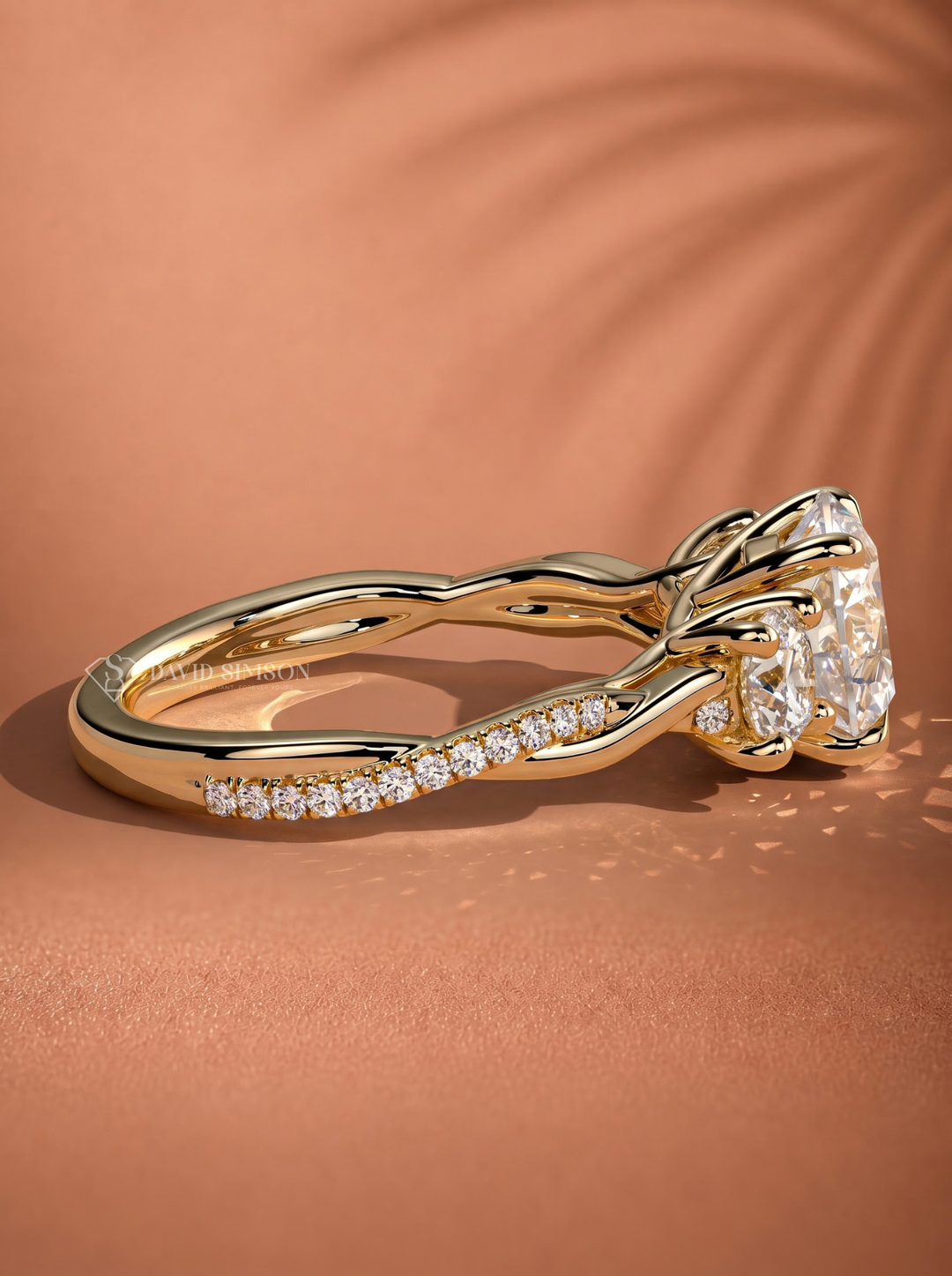 2.0CT to 3.0CT Round Lab Grown Diamond Three Stone Twist Pave Engagement Ring