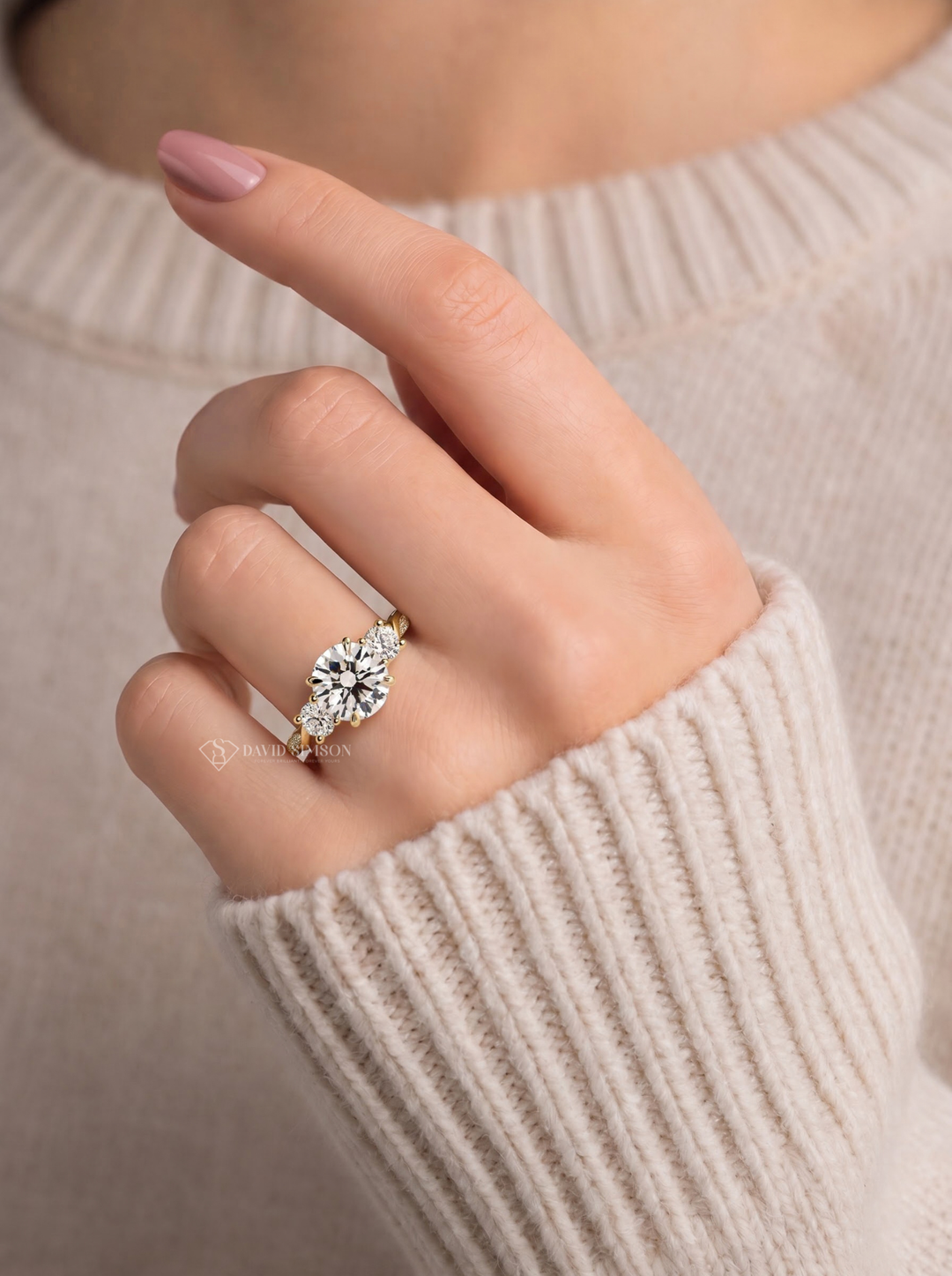 2.0CT to 3.0CT Round Lab Grown Diamond Three Stone Twist Pave Engagement Ring