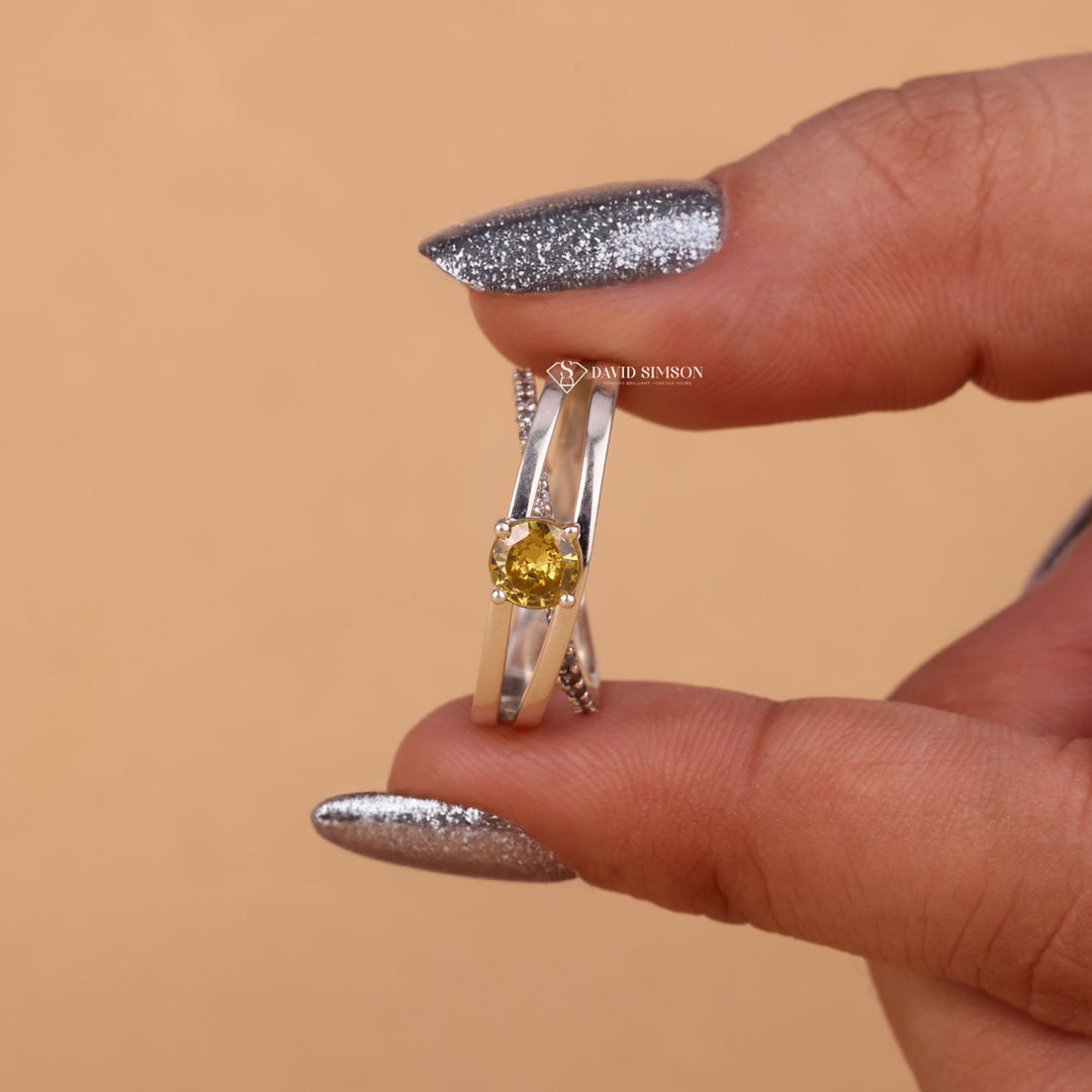 Round Cut Diamond Ring, Handmade Diamond Jewelry, 14k Yellow Gold Ring, 