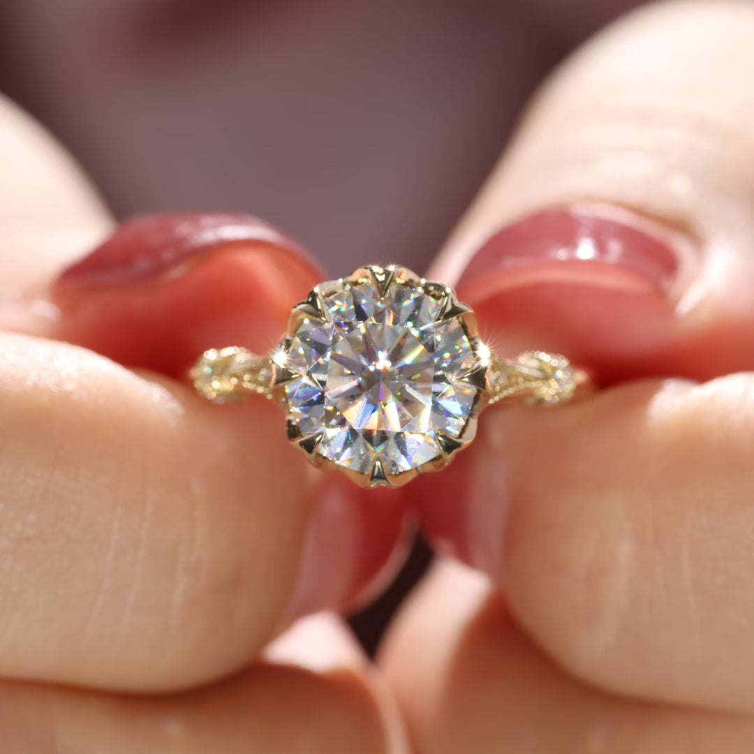 Round Cut Moissanite, Filigree Ring, Art Deco, Vintage Inspired, Engagement Ring, 2 Carat Moissanite, 