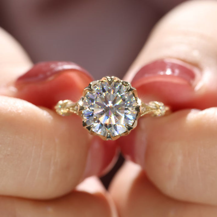 Round Cut Moissanite, Filigree Ring, Art Deco, Vintage Inspired, Engagement Ring, 2 Carat Moissanite, 