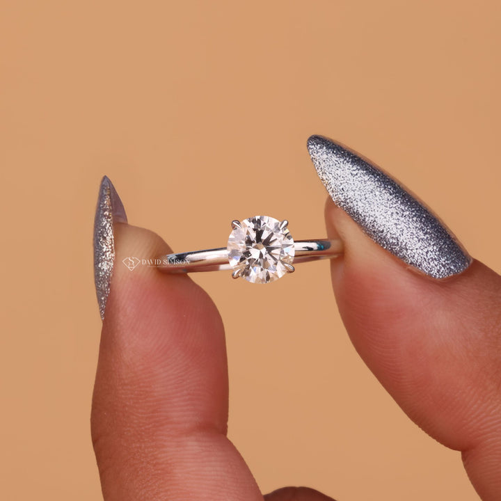 Round cut moissanite engagement ring
Solitaire moissanite diamond ring
Round brilliant cut engagement ring