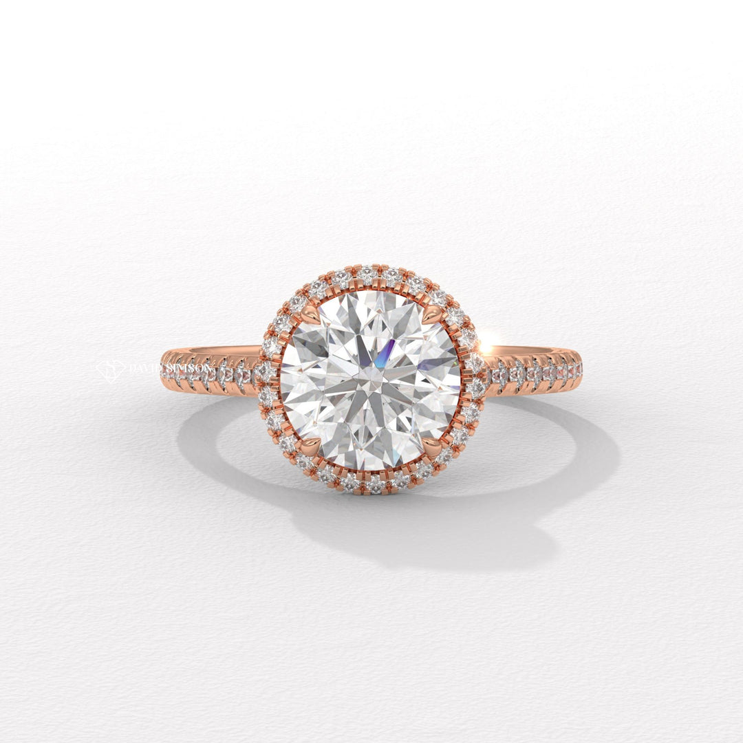 Round halo diamond engagement ring, Round halo diamond engagement ring, Round brilliant cut diamond engagement ring, Round ideal cut diamond engagement ring, Round excellent cut diamond engagement ring