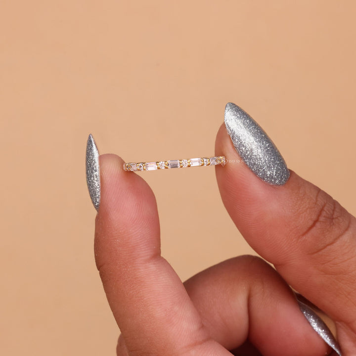 Round &amp; Baguette Cut Moissanite Full Eternity Diamond Wedding Band