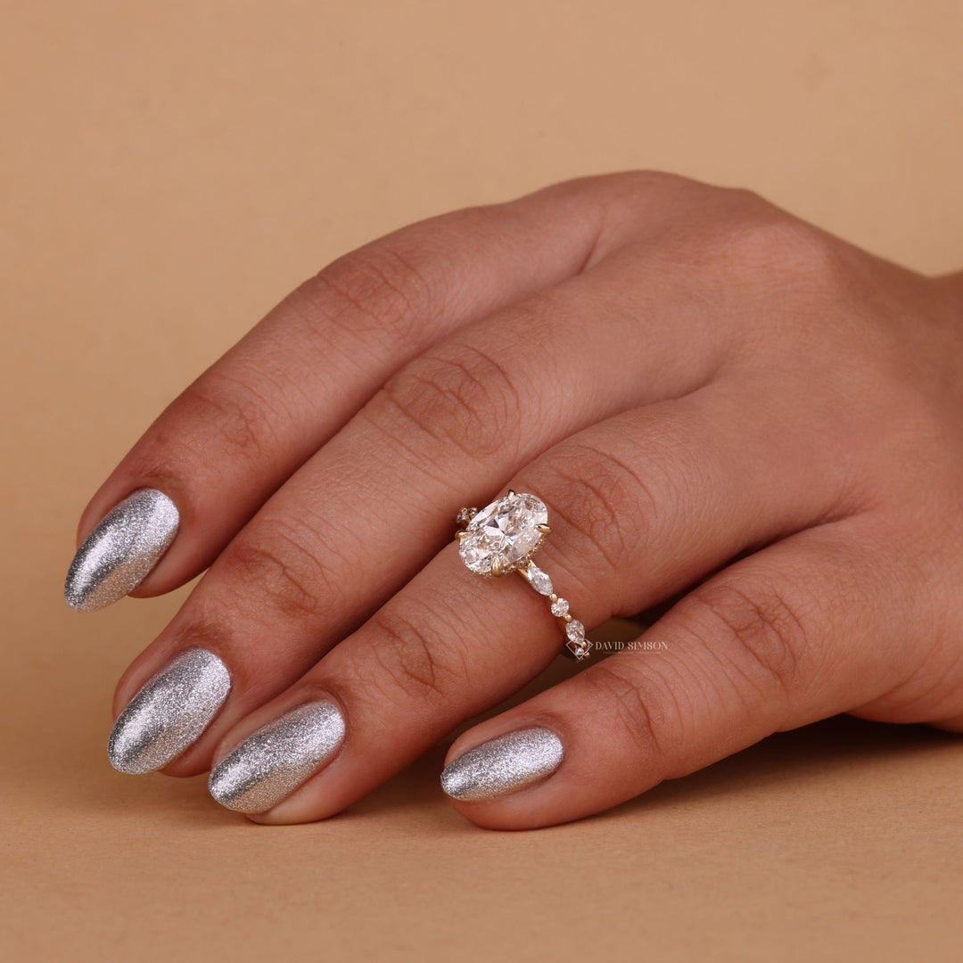 2.0CT-3.0CT Oval Cut Moissanite Pave Diamond Engagement Ring