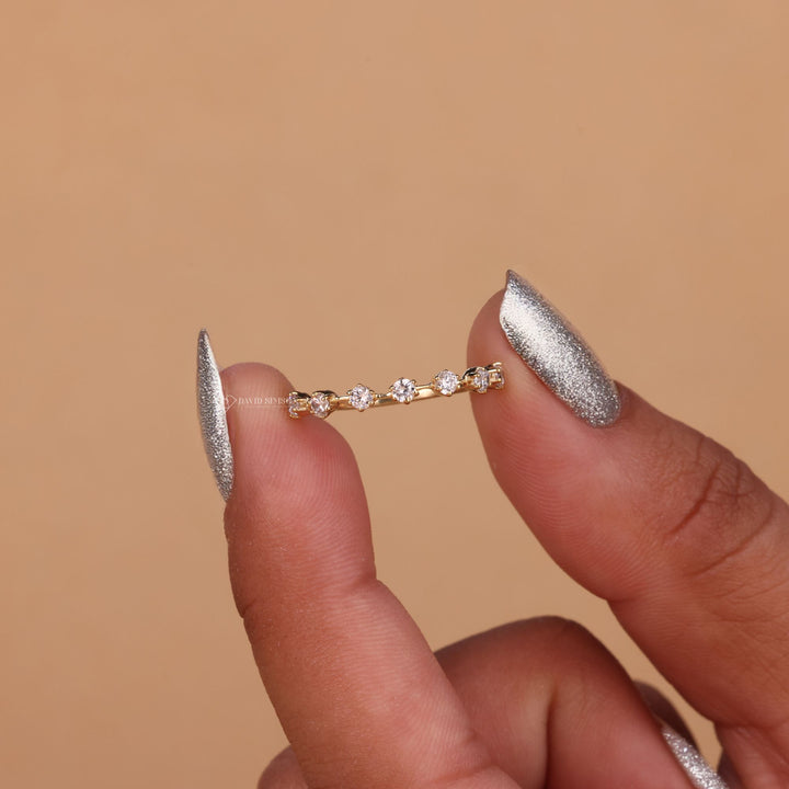 Round Cut Moissanite Diamond Petite Wedding Band